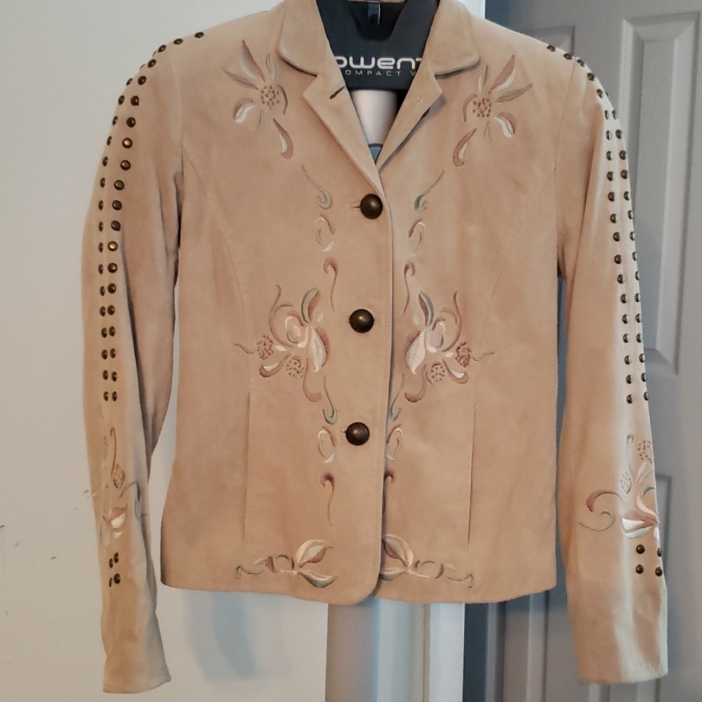 Pamela McCoy Suede Embroidery Jacket